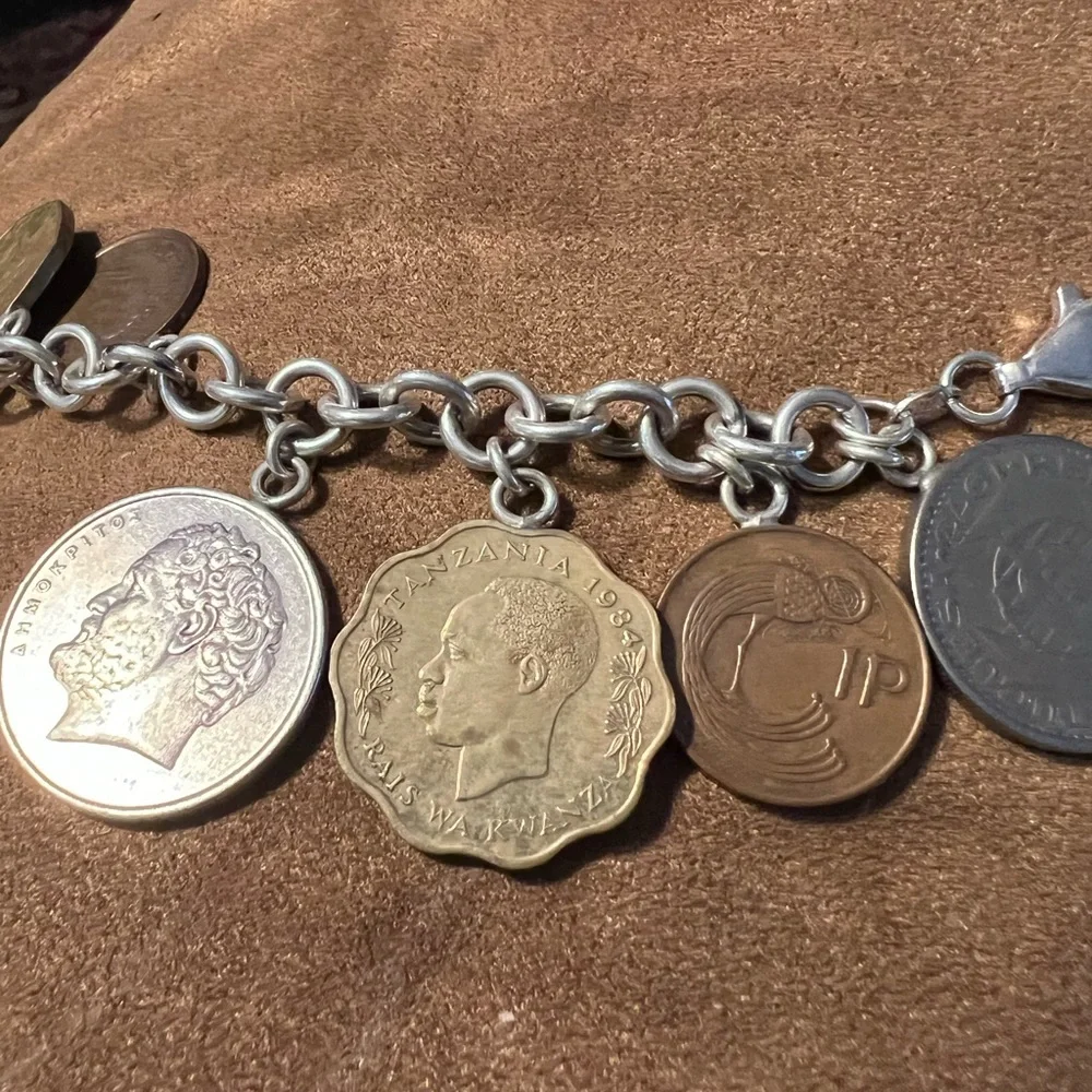 Vintage Coin Charm Bracelet - Sterling Silver Tone Women’s Jewelry